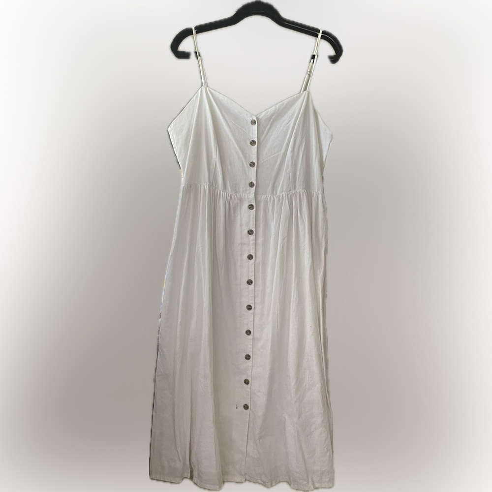 White linen blend summer button down dress NWOT L
